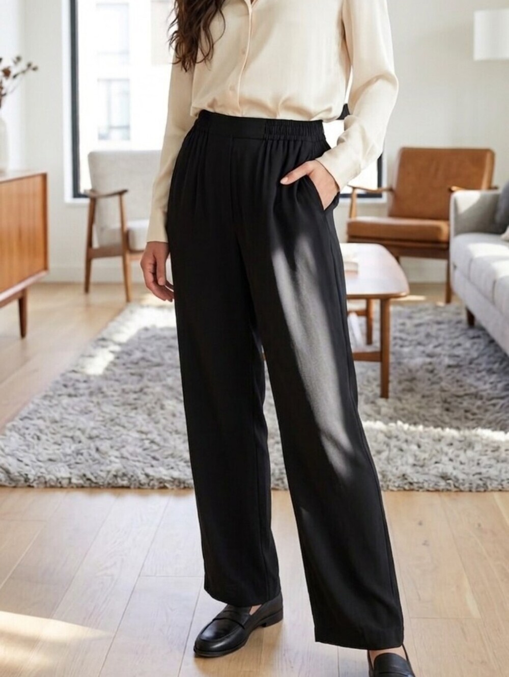 Frank Lyman Design Black Flowy Tapered Pants